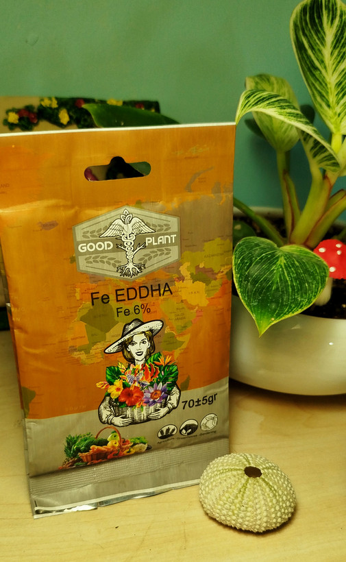 بسته ۷۰ گرمی کلات آهن Fe EDDHA 6% برند گود پلنت مخصوص گیاهان آپارتمانی و باغی.